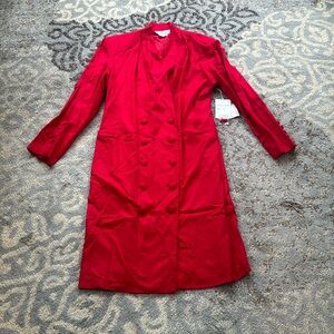 Vintage Germaine Astor 100% Silk Double Breasted Button Down Dress Red 16